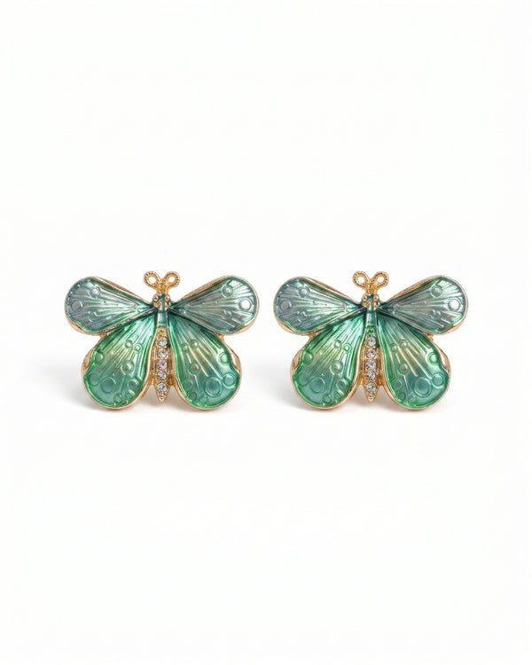 Green Butterfly Enamel Stud Earrings