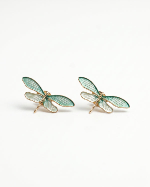 Green Dragonfly Enamel Stud Earrings
