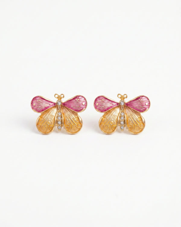 Pink Butterfly Enamel Stud Earrings