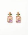 Pink & Purple Elegant Floral Enamel Vintage Drop Earrings