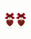 Tiny Red Heart Bow Studs Earrings