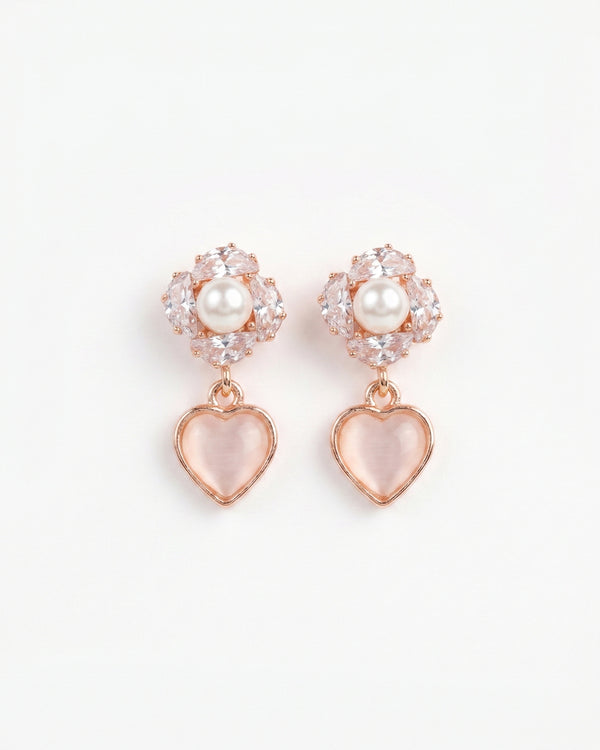 Pearl & Heart Drop Earrings – Rose Gold Romantic Jewelry