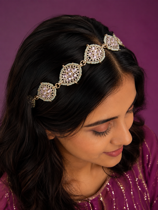 White Pearl & Stone Mattha Patti – Ethnic Bridal Hair Accessory for Women