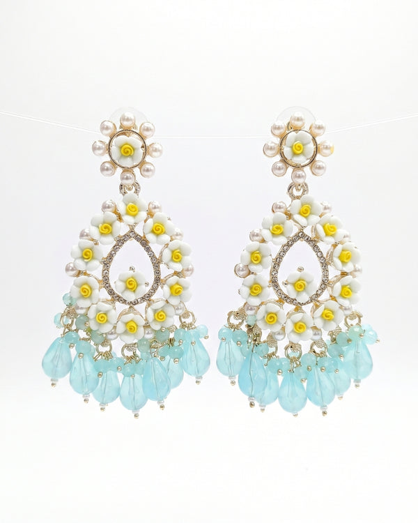 Dreamy Blue Sparkling Crystal Long Beads Earrings
