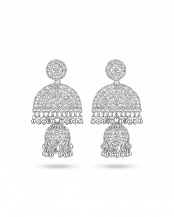 Oxidised Silver Sparkling Double Ethnic Jhumka