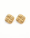Golden Woven Knot Square Stud Earrings for Women