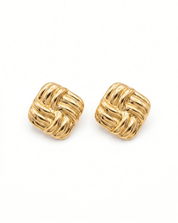 Golden Woven Knot Square Stud Earrings for Women