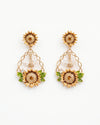 Sunflower Drop Earrings with Bee & Green Leaf