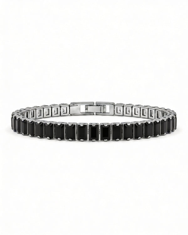 Classic Black Crystal Tennis Bracelet – Silver Finish