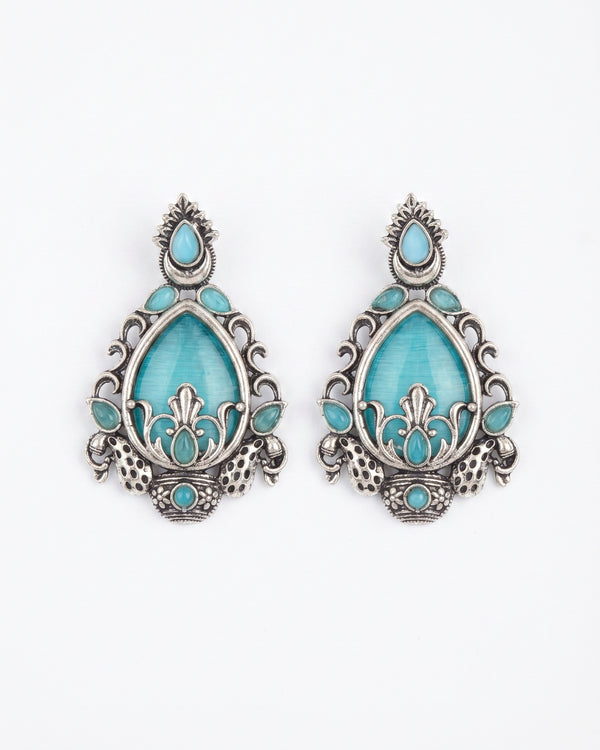 Oxidised Silver Blue Teardrop Earrings – Ethnic Boho Statement