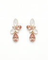 Peach Petal Floral Crystal Earrings with Pearl Drops